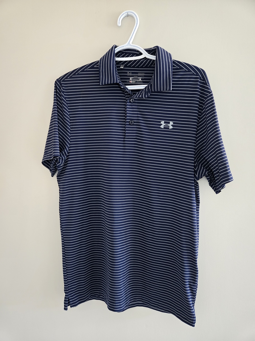 Men's Under Armour Golf Polo, Navy Striped Performance Polo, Large